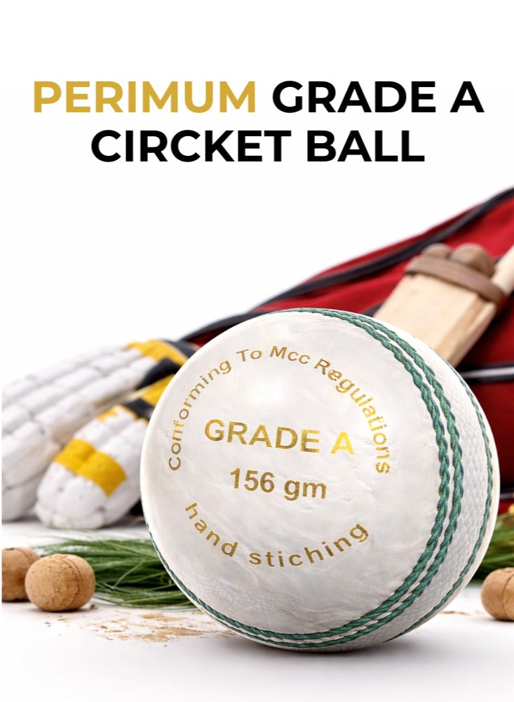 TNM Grade A White Cricket Ball 156gm – Hand Stitched Leather Ball for Club Practice & Match - Image 2